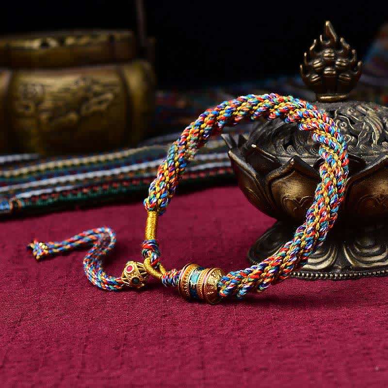 Pulsera de hilo tejido con amuleto de la suerte Thangka tibetano Mythstone hecha a mano