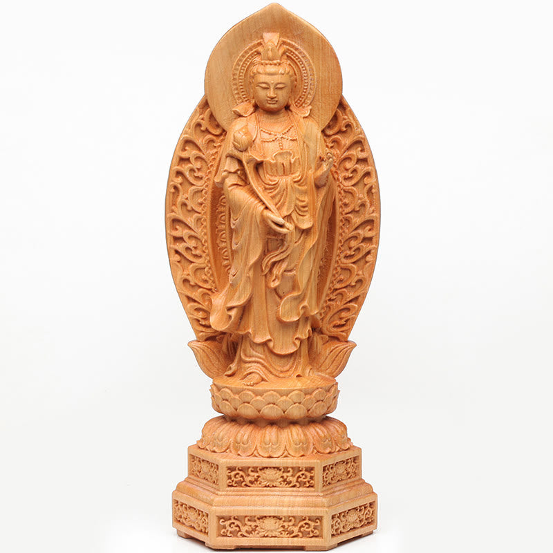 Mythstone Handcrafted Mahasthamaprapta Bodhisattva Thuja Sutchuenensis Wood Optimistic Decoration