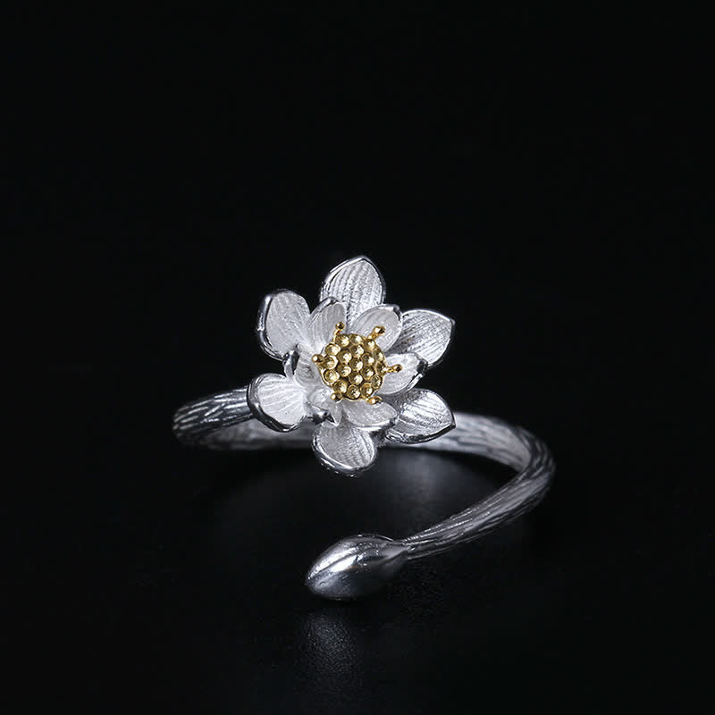 Mythstone 925 Sterling Silver Lotus Flower Blessing Ring