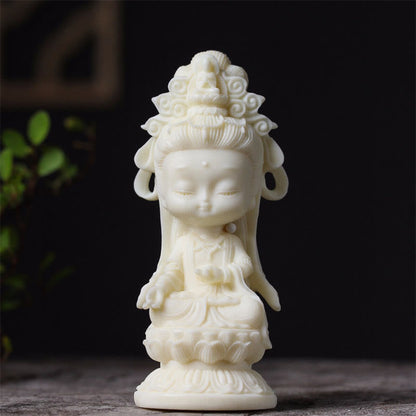 Mythstone Mini Ivory Fruit Kwan Yin Avalokitesvara Lotus Wealth Desk Decoration