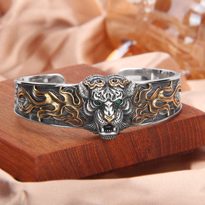 Mythstone 925 Sterling Silver Chinese Zodiac Tiger Keep Away Evil Spirits Bracelet Bangle