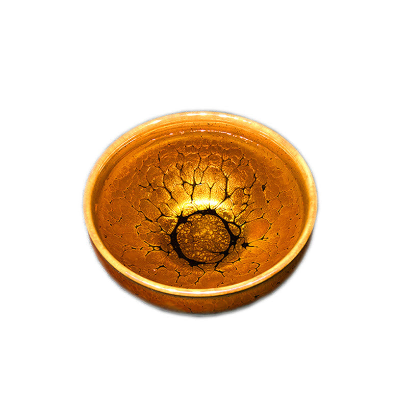 Mythstone Gold Spot Pattern Chinese Jianzhan Ceramic Teacup Kung Fu Tea Cup Bowl With Gift Box