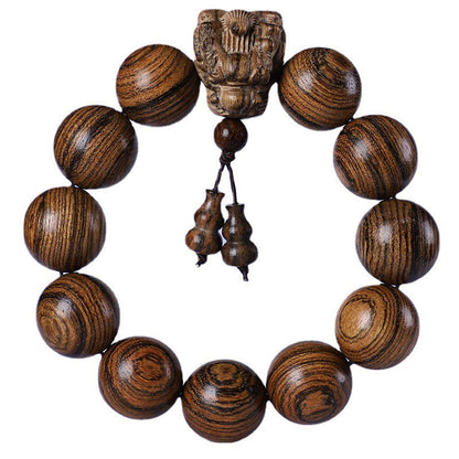 MythStone Rosewood Green Sandalwood Small Leaf Red Sandalwood Agarwood Dragon Carved Protection Bracelet