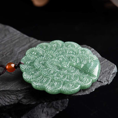 Mythstone Natural Jade Peacock Luck Prosperity Necklace Pendant