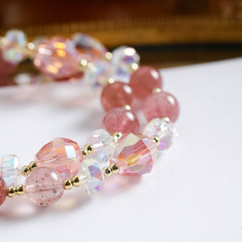 Mythstone Strawberry Quartz Zircon Flower Healing Double Wrap Bracelet