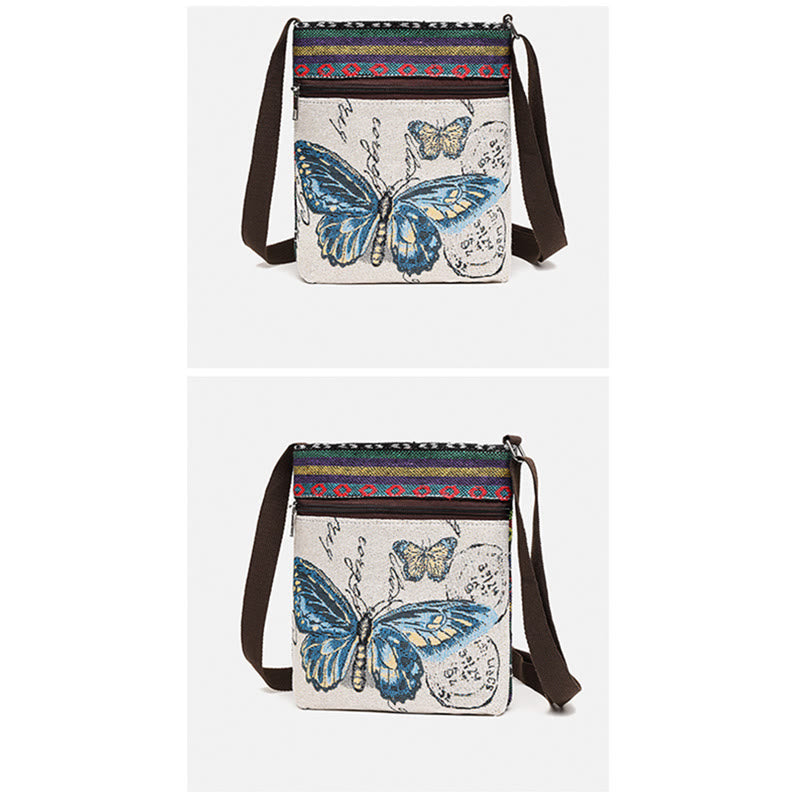 Mythstone Elephant Butterfly Embroidered Canvas Tote Bag Shoulder Bag Crossbody Bag