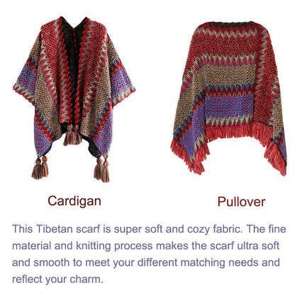 Mythstone Tibetan Shawl Knitting Warm Cloak Tibetan Tassel Scarf