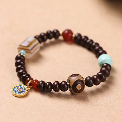 Mythstone Natural Tibet Purple Bodhi Seed Dzi Bead God of Wealth Wisdom Bracelet