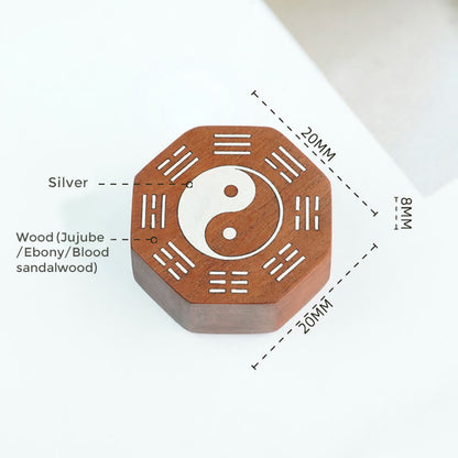 Mythstone Small Leaf Red Sandalwood Jujube Wood Ebony Wood Silver Inlaid Yin Yang Bagua Big Dipper Protection Bracelet