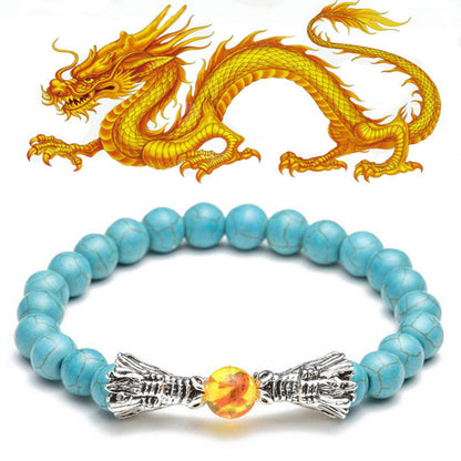 MythStone White Turquoise Lava Rock Dragon Blessing Beaded Bracelet