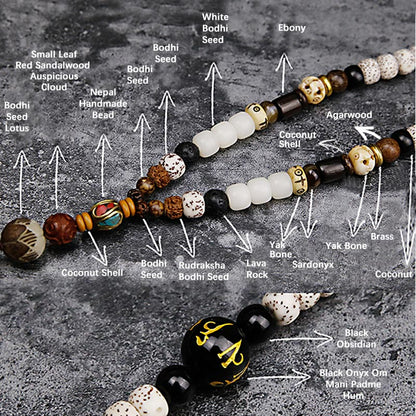 Mythstone 108 Mala Beads Bodhi Seed Yak Bone Avalokitesvara Lucky Pixiu Guan Gong Buddha Demon Peace Tassel Bracelet