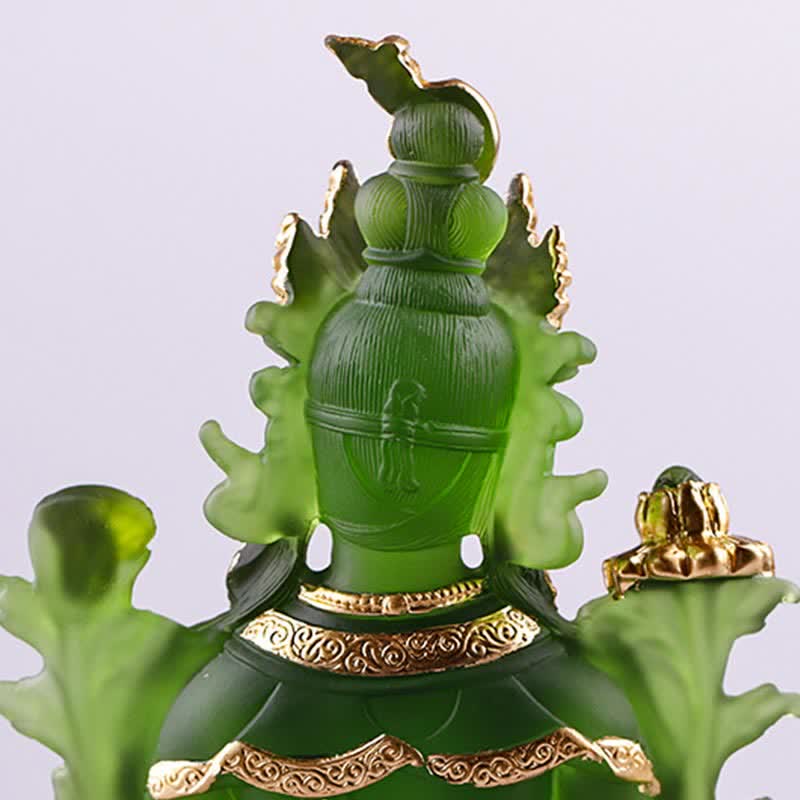 Mythstone Bodhisattva Green Tara Handmade Liuli Crystal Art Piece Protection Home Office Statue Decoration