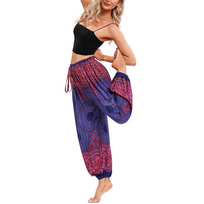 Pantalones de harén con estampado de flores en forma de círculos sueltos Mythstone, pantalones de yoga para mujer 