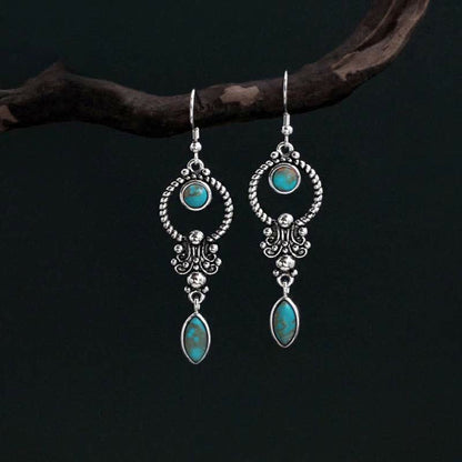 Mythstone 925 Sterling Silver Vintage Turquoise Waterdrop Pattern Balance Drop Dangle Earrings