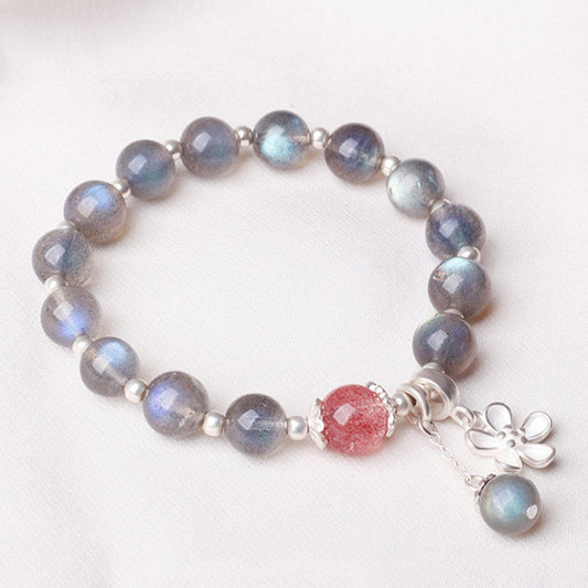 Mythstone Moonstone Strawberry Quartz Flower Healing Charm Bracelet