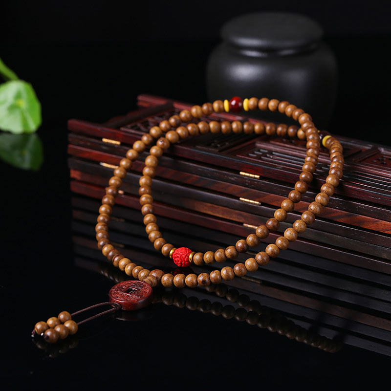 Mythstone 108 Mala Beads Peach Wood Bodhi Seed Lotus Prayer Meditation Bracelet