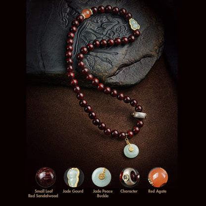 Mythstone Chinese Zodiac Natal Buddha Small Leaf Red Sandalwood Jade Red Agate PiXiu Sooth Bracelet