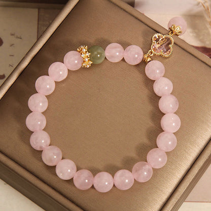 Mythstone Natural Pink Crystal Four Leaf Clover Soothing Bracelet