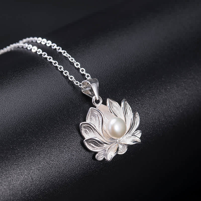 Mythstone 925 Sterling Silver Lotus Flower Pearl Wealth Necklace Pendant