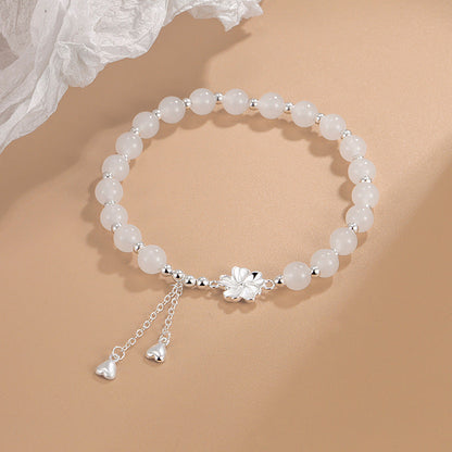 Mythstone White Jade Peach Blossom Petals Flower Luck Bracelet