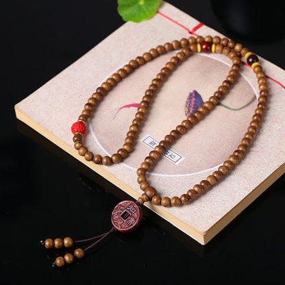 Mythstone 108 Mala Beads Peach Wood Bodhi Seed Lotus Prayer Meditation Bracelet