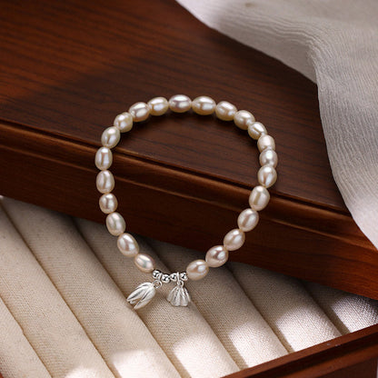 Mythstone 999 Sterling Silver Lotus Flower Pod Natural Pearl Healing Bracelet