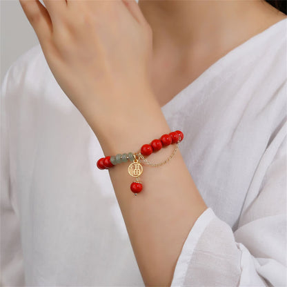 Mythstone Cinnabar Auspicious Fu Character Jade Calm Bracelet