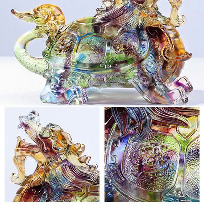 Mythstone Feng Shui Dragon Turtle Handmade Liuli Crystal Art Piece Home Office Decoration