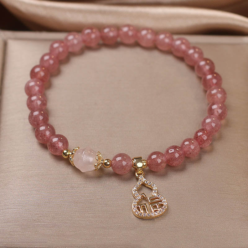 MythStone Strawberry Quartz Gourd Fu Character Charm Positive Bracelet