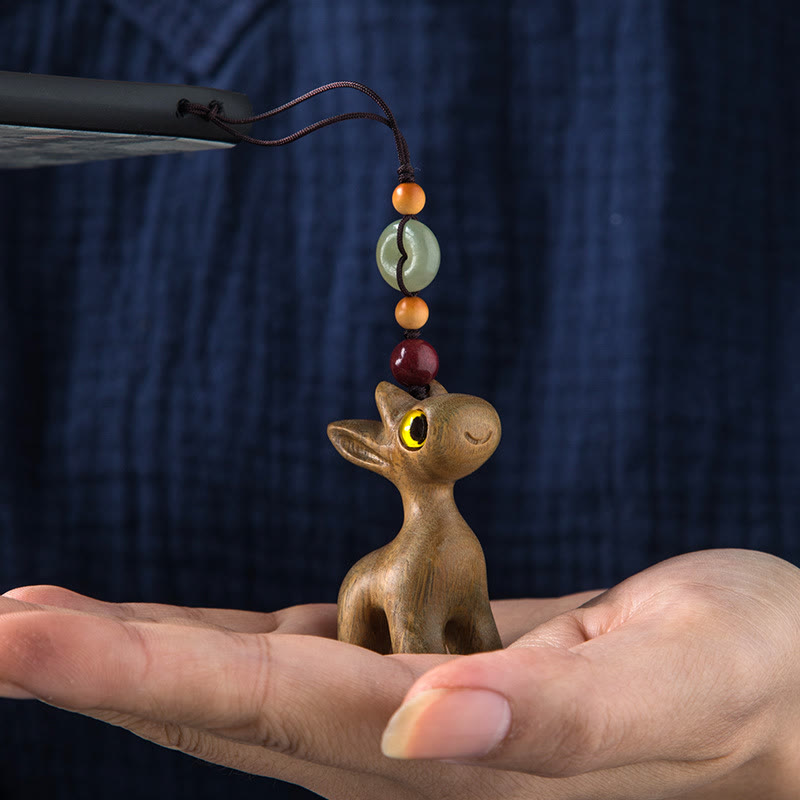 Llavero con hebilla de madera de ébano y sándalo verde Mythstone con diseño de ciervo en miniatura y paz positiva para colgar en el teléfono 