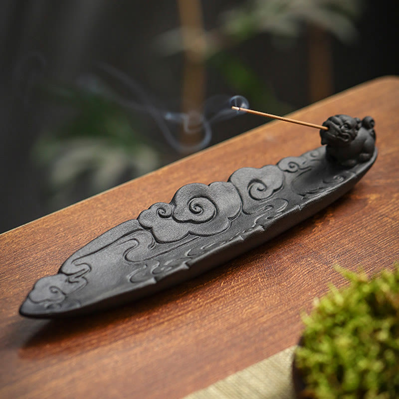 Mythstone Auspicious Clouds Pixiu Healing Ceramic Stick Incense Burner Decoration