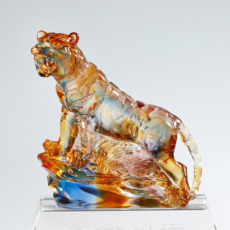 Mythstone Handmade Liuli Crystal Tiger Art Piece Protection Home Decoration