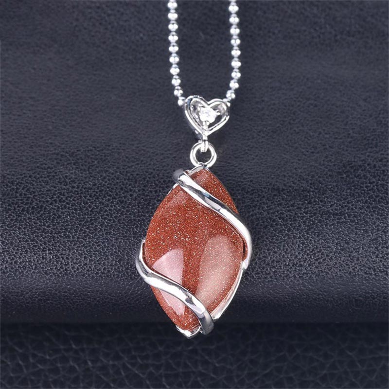 Mythstone Marquise Pattern Natural Crystal Stone Charm Necklace Pendant