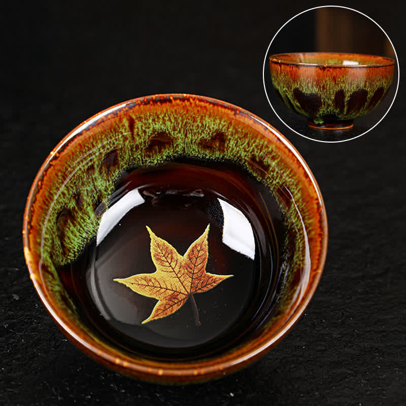 Mythstone Maple Leaf Colorful Ceramic Teacup Home Tea Cups