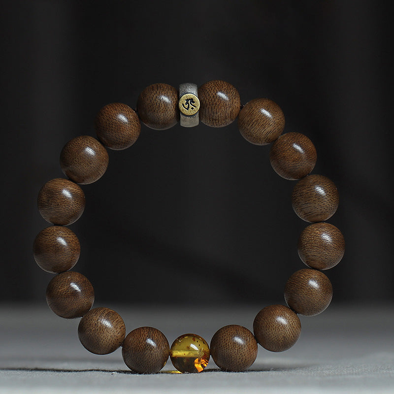 Mythstone Chinese Zodiac Natal Buddha Kalimantan Agarwood Red Agate Amber 925 Sterling Silver Bracelet