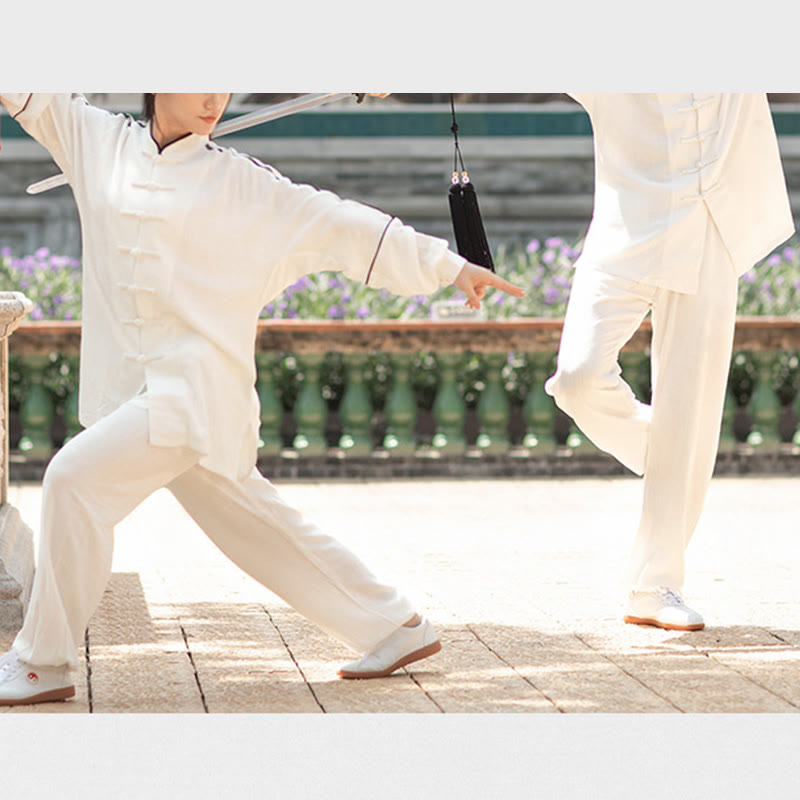 Conjunto de ropa unisex para práctica de meditación, tai chi, qigong y oración espiritual de Mythstone en color sólido de lino y algodón