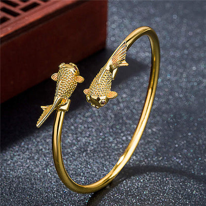 Pulsera de prosperidad y riqueza de cobre con dos peces koi de Mythstone 