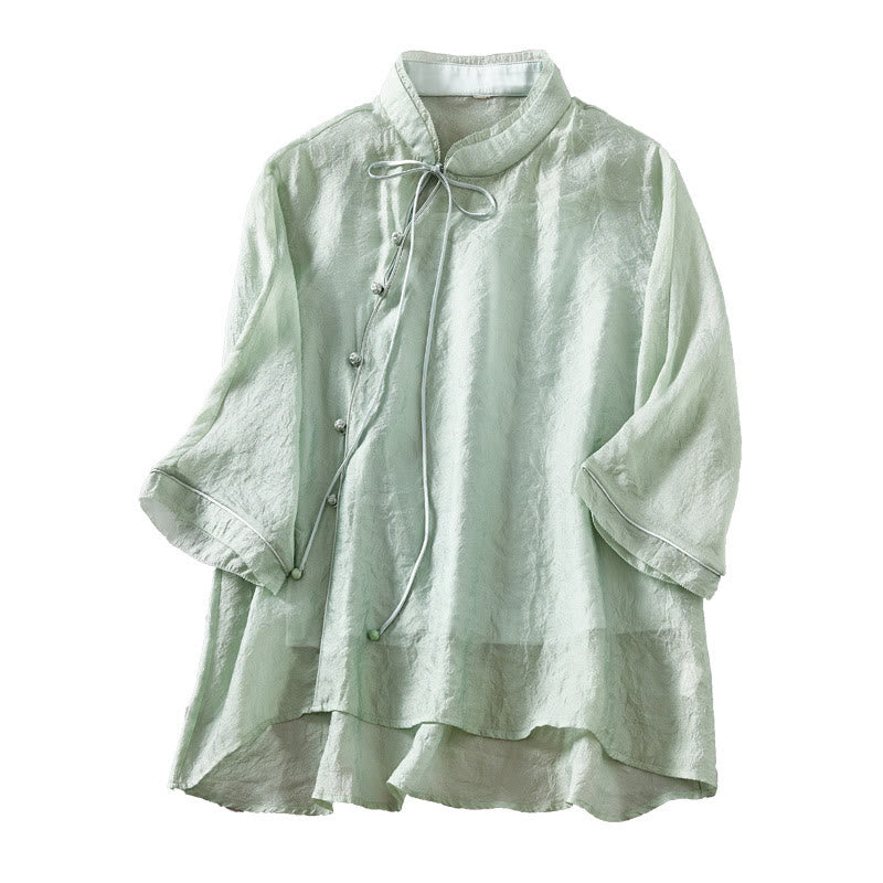 Mythstone Green Color Lace-up Three Quarter Sleeve Shirt With Tank Top