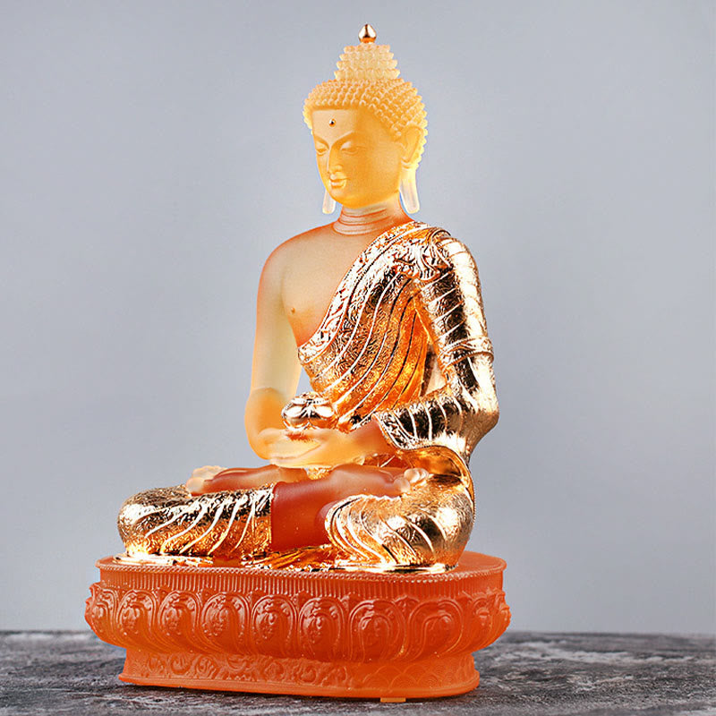 Mythstone Buddha Handmade Figurine Liuli Art Piece Serenity Statue Home Offering Decoration