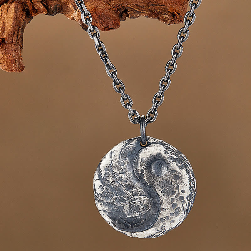 Mythstone 990 Sterling Silver Yin Yang Hammer Texture Harmony Necklace Pendant