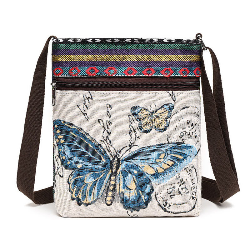 Mythstone Elephant Butterfly Embroidered Canvas Tote Bag Shoulder Bag Crossbody Bag