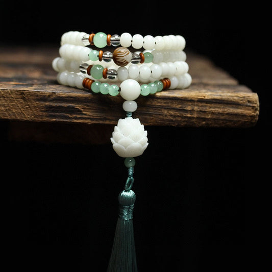 Mythstone White Bodhi Seed Mala 108 Beads Protection Bracelet