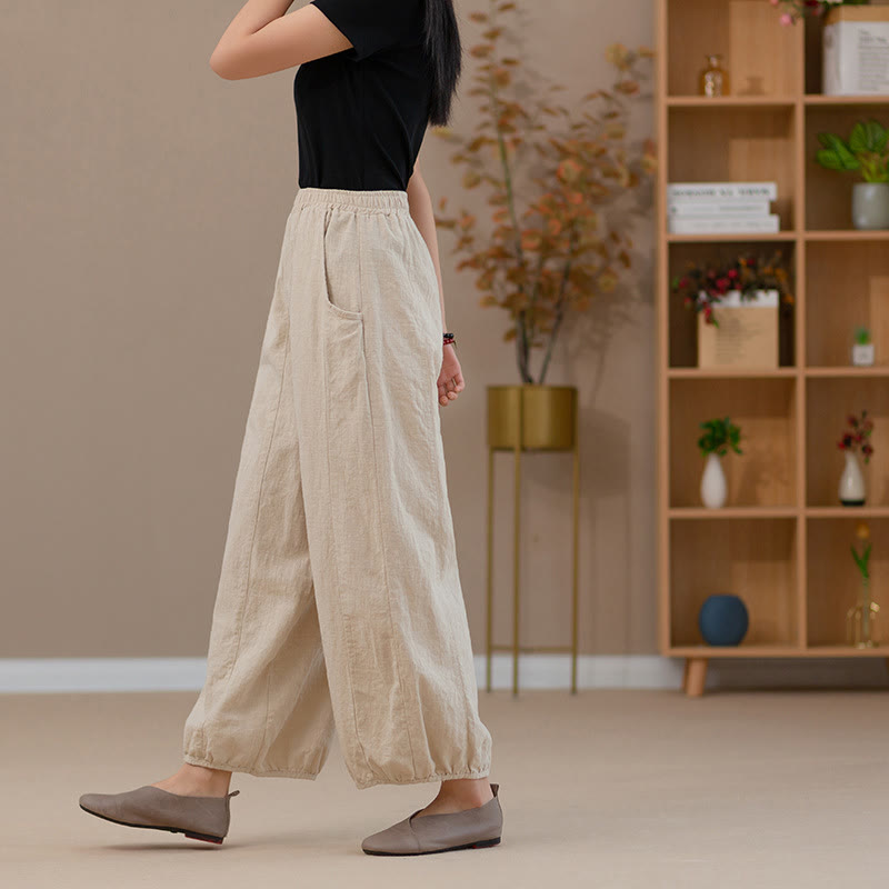 Mythstone Ramie Linen Flexible Waistband Yoga Harem Pants With Pockets