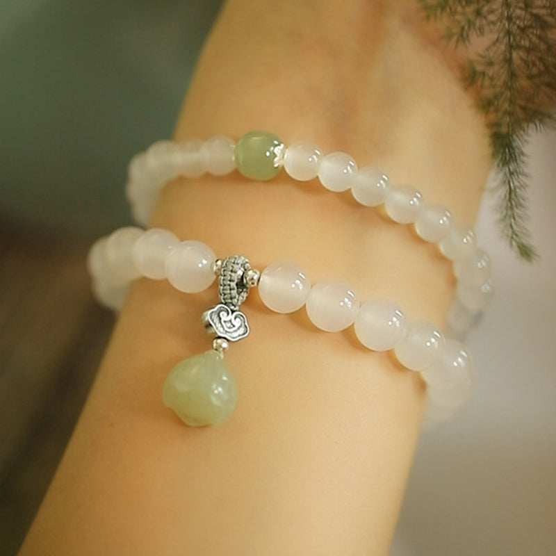 Mythstone White Agate Jade Lotus Protection Bracelet