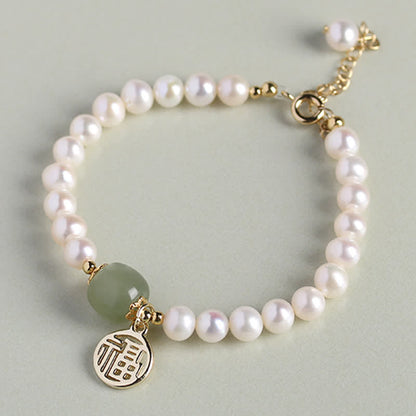 Mythstone Natural Pearl Hetian Jade Happiness Healing Bead Bracelet