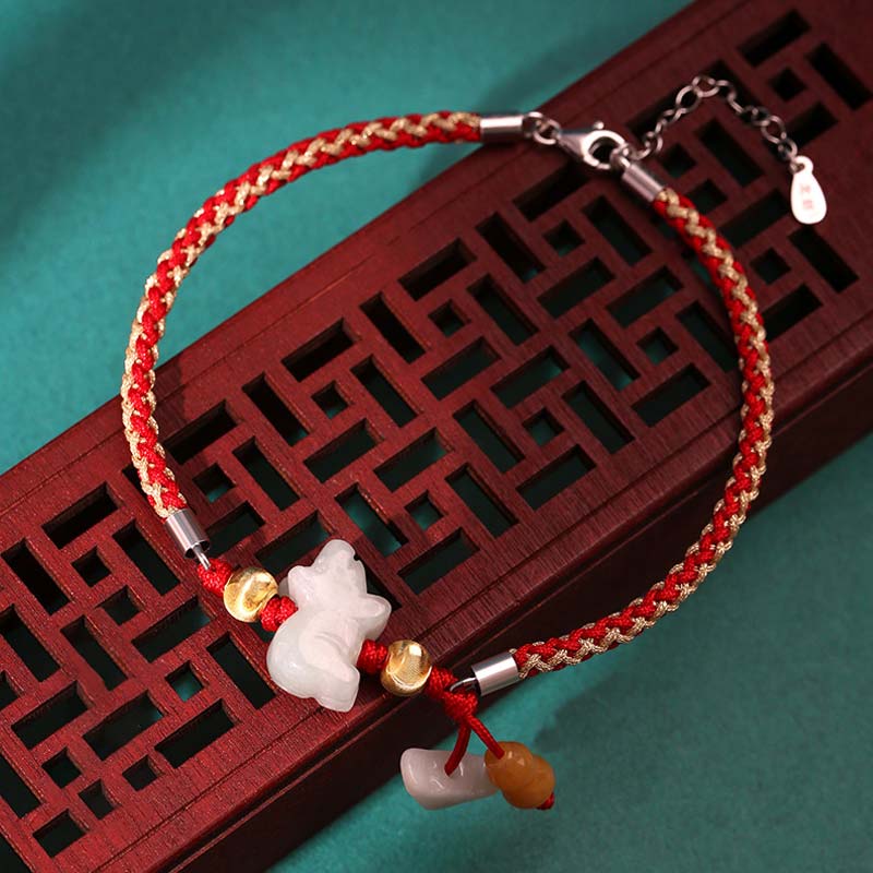 Pulsera de hilo rojo de jade y prosperidad del zodíaco chino Mythstone