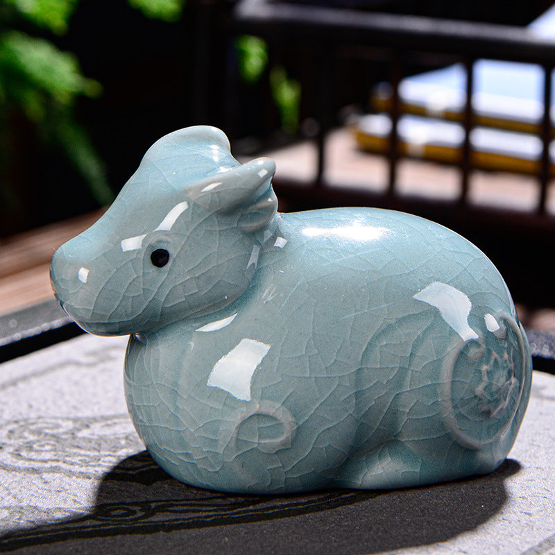 Mythstone Chinese Zodiac Wealth Ceramic Tea Pet Home Figurine Decoration