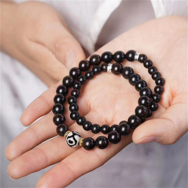 Mythstone Tibet Ebony Wood Dzi Bead Balance Double Wrap Bracelet