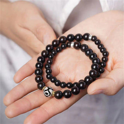 Mythstone Tibet Ebony Wood Dzi Bead Balance Double Wrap Bracelet