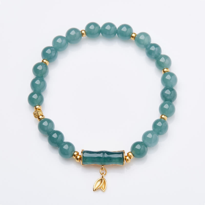 Mythstone 925 Sterling Silver Plated Gold Natural Green Jade Bamboo Charm Luck Bracelet